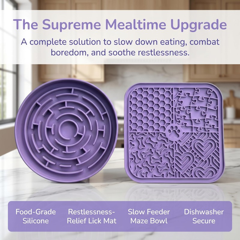 YCT Dog Cat Lick Mat and Slow Feeder Bowl Set,
