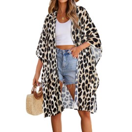 Womens Swimsuit Coverups Summer Loose Cardigans for Swimwear Lightweight Beach Kimono(Leopard Print,3XL)