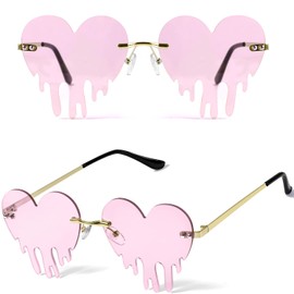 2 Pairs Drippy Heart Shaped Sunglasses Rave Festival Glasses Melting Heart Drip Sunglasses for Women and Men
