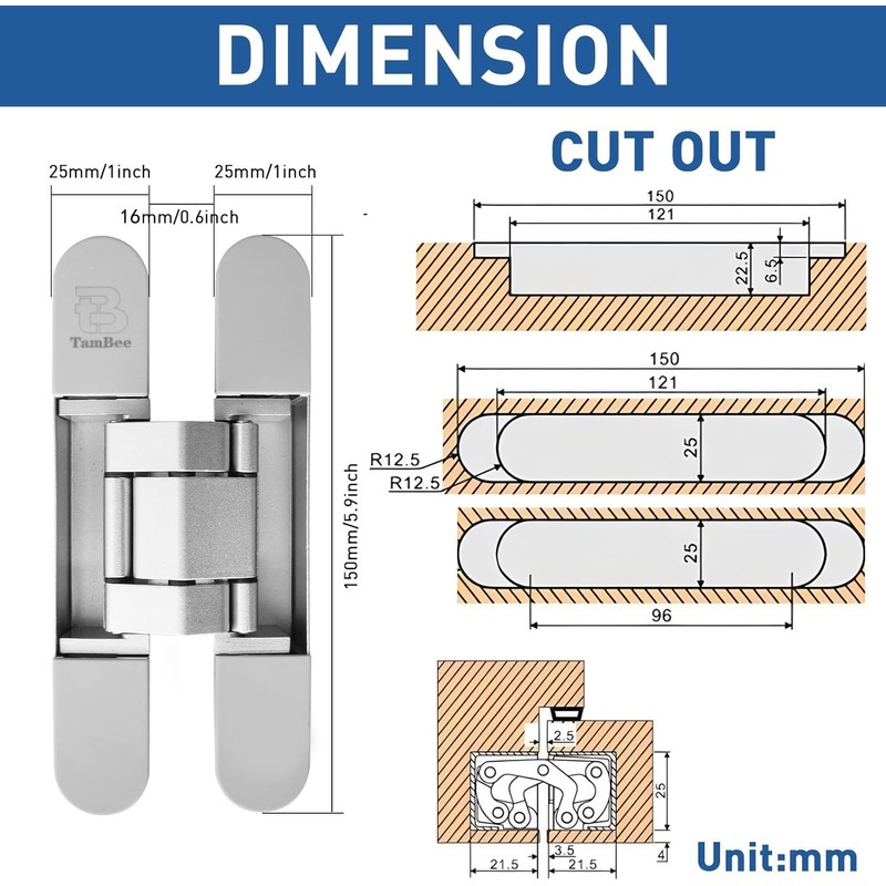 TamBee Outswing Hidden Door Hinges for Secret Door Secret Door