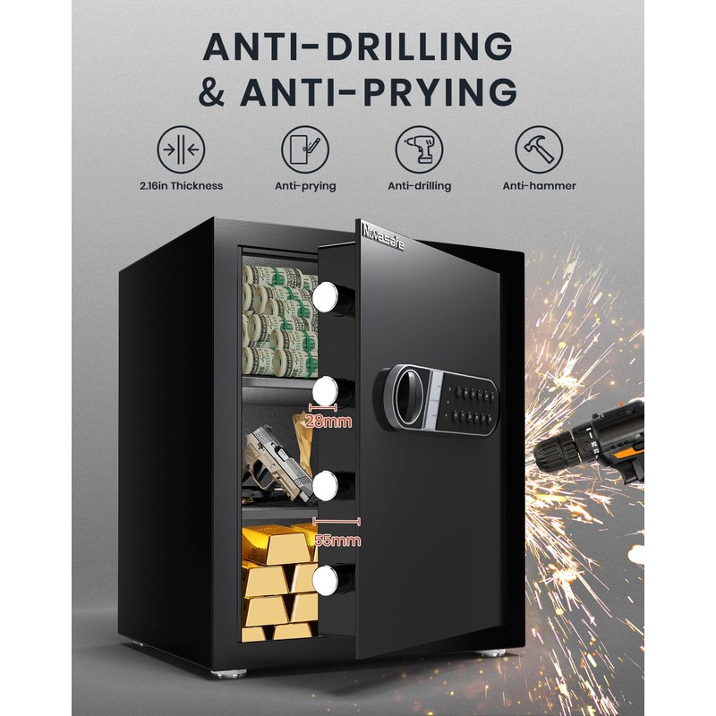 Safe Box, Home Safe with Key & Fireproof Waterproof Bag,