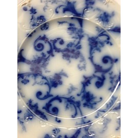 RIDGWAYS ENGLAND GAINSBOROUGH LUNCHEON PLATE 8 7/8" FLOW BLUE GOLD ACCENTS