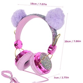 Tofficu Plush Ear Headphones for Wired Headset with Noise Cancelling Feature Safe Volume Control for School Travel and Home Use