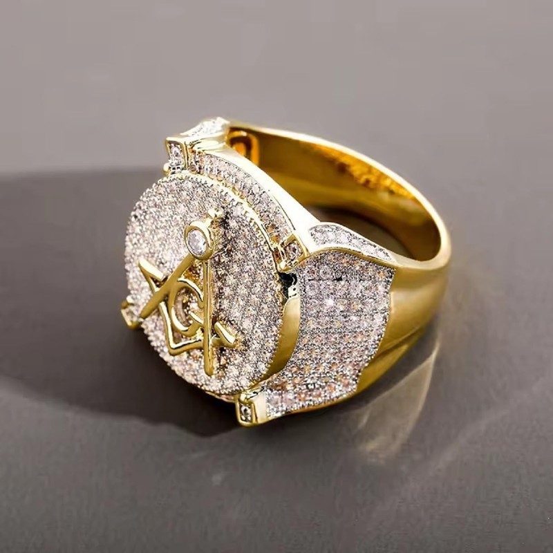 Masonic Ring, Compass and Square Ring for Men, Sparkling Hip