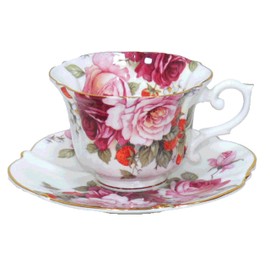 Royal Arden 37101 Bone China Cup & Saucer, Rose Pattern, 8.5 fl oz (240 ml), Red