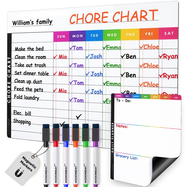 Magnetic Chore Chart Dry Erase Whiteboard Set - Pocket Charts