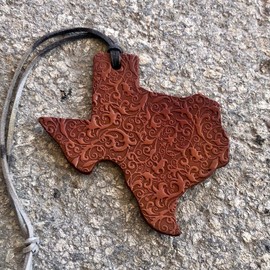 Air Flair | Leather Car Air Freshener | TX Shape | Scroll Pattern (Warm Sugar Scent)