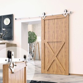 Homacer Brushed Nickel Non-Bypass Sliding Barn Door Hardware Kit, for One/Single Door, 7ft Long Flat Track, Diamond Design Roller, Heavy Duty, for Interior Use