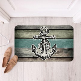 Anchor Deco Bath Mats for Bathroom Kids Ocean Theme Bathroom Rugs Boys Girls Decor Nautical Coastal Btah Rugs for Shower Tub Microfiber Sea Adventure Blue Bathroom Accossories 16"x24"
