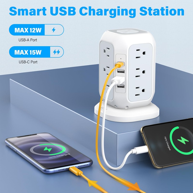 USB C Power Strip Tower, AiJoy Surge Protector Power Strip