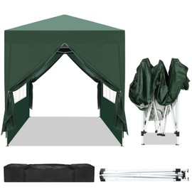 6.5x6.5 Pop Up Canopy with Sidewalls, Outdoor Small Canopy Tent with 4 Side Walls & Carry Bag, Waterproof Foldable Commercial Instant Canopy for Commercial Event, Party, Backyard (Green)