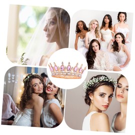 Healvian Bridal Tiara Crown Queen Rhinestone Pearl Headpiece Rhinestone Wedding Hair Accessories for Prom Hair Bobbles with Pearls Wedding Flower Rhinestone Princess Crown Dress Alloy Pink