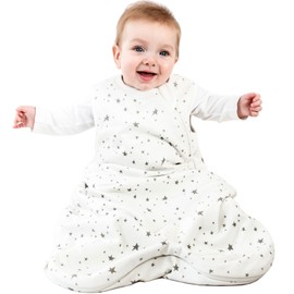 Woolino Merino Wool and Organic Cotton Baby Sleep Bag - 4 Season Classic Sleep Sack for Baby - Two-Way Zipper Sleeping Bag for Baby and Toddler - 0-6 Months - Stars