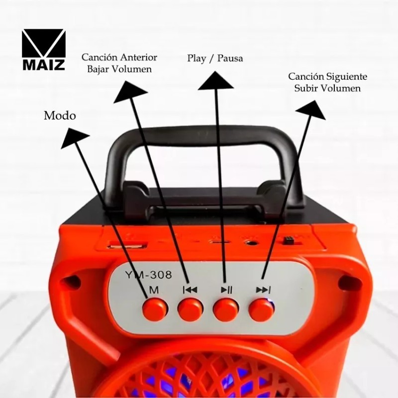 Maíz Bocina Bluetooth Recargable Portatil Radio Fm Usb Luz Led