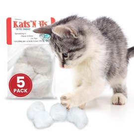 Kats'N Us Real Rabbit Fur Cat Ball Toy - Interactive Pom Pom, Plush, and Puff Balls for Indoor Cats and Kittens - Natural Color Cat Toy Balls - 5 Pack (White, 1.5-2 inch)