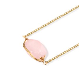 Juelia Natural Crystal Women's Necklace: Wrap Design Irregular Gemstone Apatite Rose Quartz Pendant Reiki Healing Crystal Necklaces Copper Chains Anniversary Gift Box, Copper