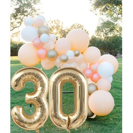 ANGEL Q HOUSE 40 Inch Light Gold 30 Number Balloons White Gold Giant 30 Foil Mylar Helium Large Digital Balloon Champagne Gold Birthday Numbers Jumbo Balloons 30th Anniversary Events Party Decorations Supplies