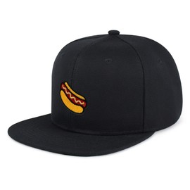 JPAK Hotdog Hip-Hop Snapback Hat Embroidered Black Baseball Cap Foodie Sausage