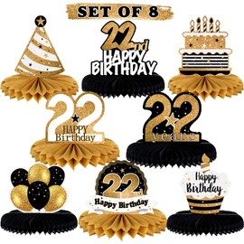 LINGTEER Happy 22nd Birthday Table Honeycomb Centerpieces Cheers to 22nd Birthday 22 Years Old Party Table Decorations Gift Sign.
