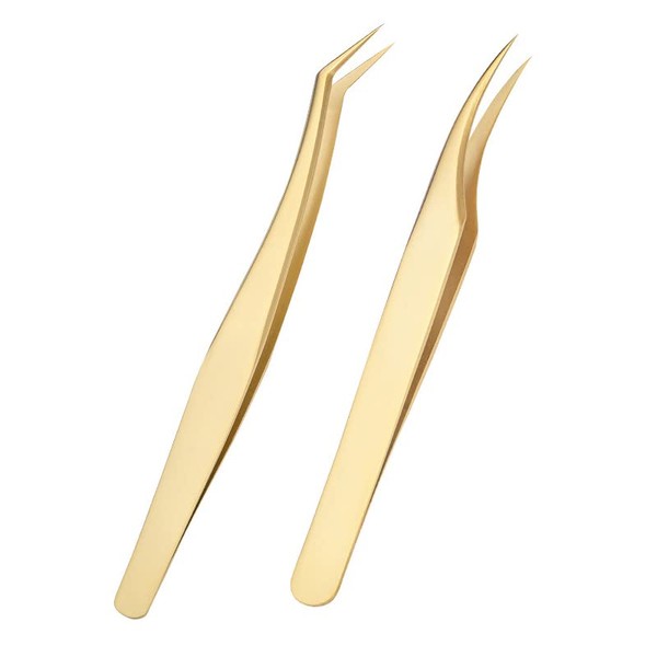 Tweezers for Eyelash Extensions, Tweezers for Eyelash Extensions, Eyelash Tweezers, Stainless Steel, Specialized Precision Viewer, Gold Tip 2 G5
