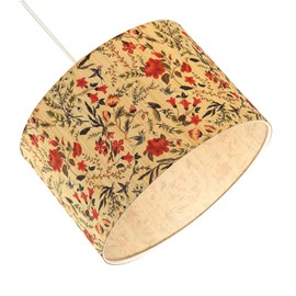 Bird Themed Bamboo Pendant Lamp Shade with Green Leaves and Red Flowers | 30cm x 20cm | Clear PVC Inner Lining by Happy Homewares