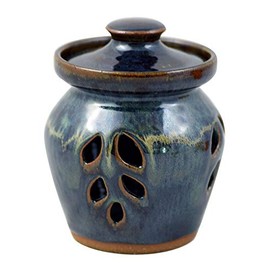 American Made Stoneware Pottery Garlic Keeper Jar in Midnight Blue