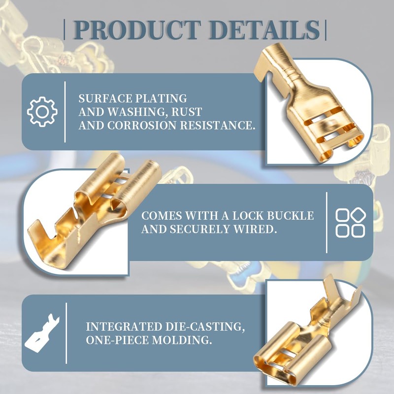 Innfeeltech 100 Pcs Non-Insulated Brass Spade Crimp Terminals, Connector Width