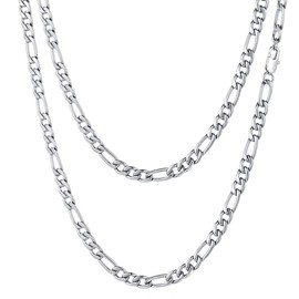 FOCALOOK Necklace for Men Boys Stainless Steel Link Chain 5 mm Solid 3+1 Figaro Chain Necklace Punk Hip Hop Rapper Necklace Gold/Silver/Black 45 cm/50 cm/55 cm/60 cm/65 cm/70 cm/75 cm, Metal, No
