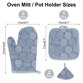 sourcing map 5 Pcs Oven Mitts and Pot Holders, 10.6 Inch Non-Slip Oven Glove Leaf Pattern Hot Pads for Grilling, Baking, Hold Hot Pots Pans, Blue