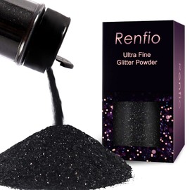Renfio Ultra Fine Glitter Powder Metallic Resin Glitter 1.75 Oz (50g) Flakes Crafts Sequins Epoxy Chips Flakes for Tumblers Slime Painting Arts Nail Holiday Decoration - Deep Black