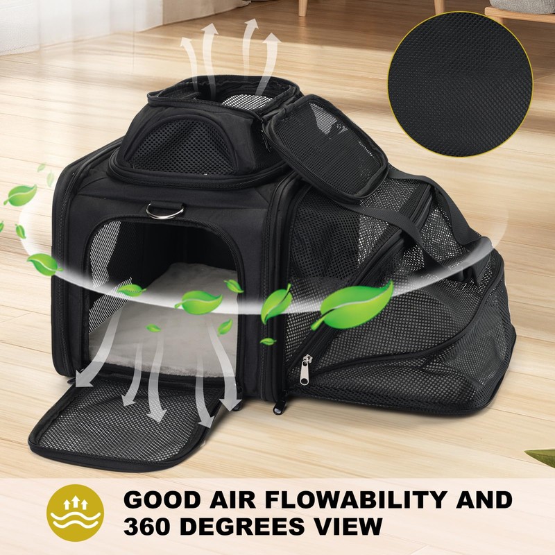 pidipiti top and 1 Side Expandable, 17x11x11 Soft-Sided pet Carrier,