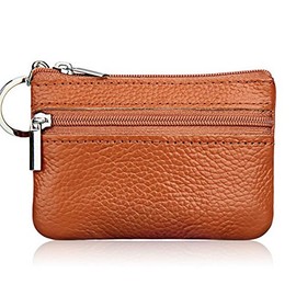 Dabixx Soft Men Women Card Coin Key Holder Zip Genuine Leather Wallet Pouch Bag Purse Brown