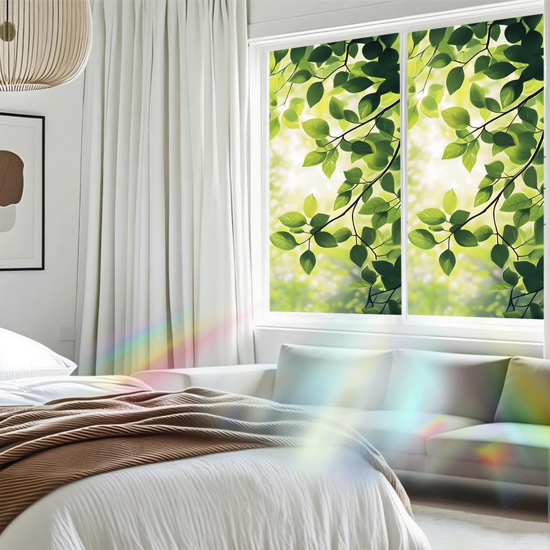 Nuxovilar Green Leaf Light Window Film, 17.7×39.4inch, Fresh Leaf Pattern