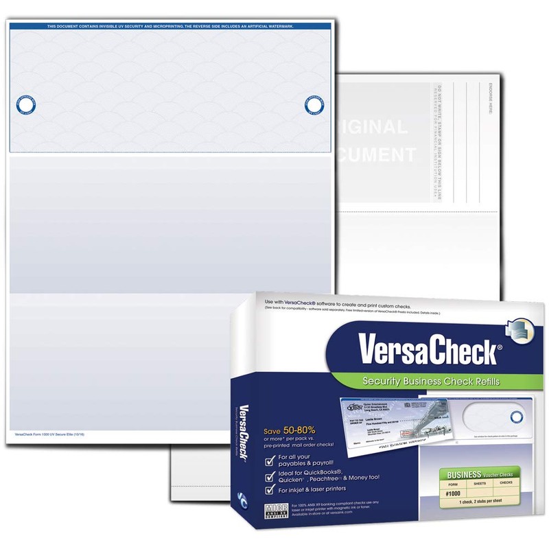 VersaCheck UV Secure Checks - 500 Blank Business Voucher Checks