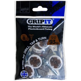 Gripit Brown Plasterboard Fixings - Pack of 8 - Heavy Duty Plasterboard Fixings for Drywall & Stud Walls, Holds Up to 93kg - for Radiators, AV Equipment and Lighting - Easy Install & UK Designed