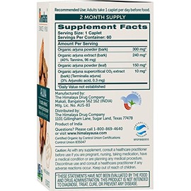Himalaya Arjuna orgnica, apoyo cardiovascular, cuidado de la presin arterial y salud del corazn - 60 cpsulas                                          