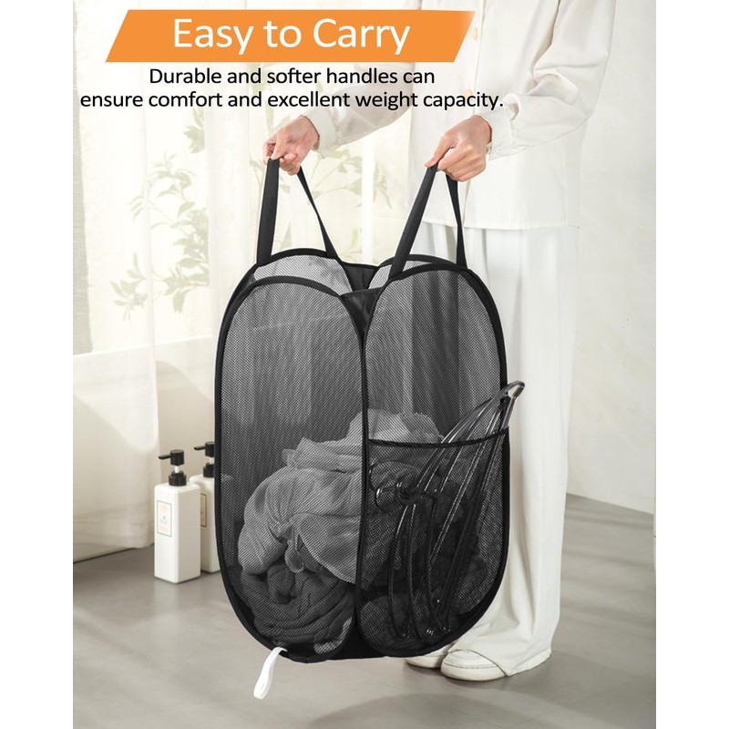 Durable Collapsible Laundry Baskets, Upgrade Foldable Pop Up Hamper for