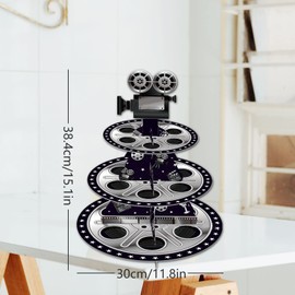 RVSWIHFA 3 Tiers Movie Night Cupcake Stand Movie Cardboard Cupcake Holder Movie Birthday Party Decorations for Movie Night Themed Birthday Party Desserts Supplies Decorations