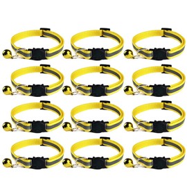 Tafeiya 12x Reflective Design Adjustable Cat Collars More Safety Quick Release Safety Buckle with Bell (Yellow)