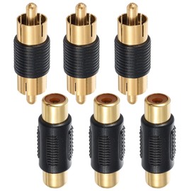 VCE RCA Adapter RCA Coupler Gold Plated RCAs Female to Female Coupler Females RCAs Connector Male to Male Couplers for Phono, Speaker, Amplifier Cable Extension, 6 Pack