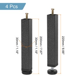 uxcell 4pcs 7.87"-8.66" Adjustable Height Bed Frame Support Legs, Metal Furniture Legs Replacement, Bed Rail Support Center Frame Slat Feet Risers, Silver