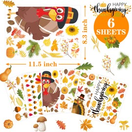 Fall Window Decorations - 113 PCS Window Clings & Stickers, Holiday Turkey Clings for Glass Windows, Perfect for Thanksgiving Home Parties