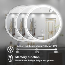 JSneijder 28 Inch Round LED Bathroom Mirror with Lights, Round Lighted Bathroom Vanity Mirror, Anti Fog&Dimmable&Touch Switch Wall Mounted Circle LED Makeup Mirror for Housewarming Gift