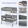 HONEY JOY Changing Table, Foldable Baby Mobile Nursery Organizer w/Wheels,