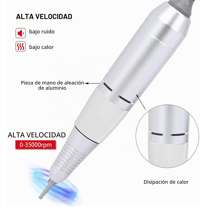 Mango para Taladro de Uñas HURRISE 35000 RPM de Aluminio