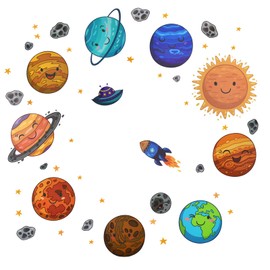 Maydahui Universe Space Planets Wall Decal Solar System Wall Stickers (35 x 35 Inch) Peel Stick Removable Cartoon Planets Art Mural Decor for Kids Room Boys Bedroom Nursery