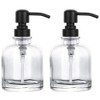 2-Pack Clear Glass Soap Dispensers with Matte Black Stainless Steel