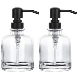 2-Pack Clear Glass Soap Dispensers with Matte Black Stainless Steel Pumps, 12 oz Refillable Bottles for Kitchen & Bathroom (12oz-Black Pump1)