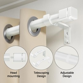 Sthumsup White Curtain Rods for Windows 48 to 84,Adjustable 1 Inch With Brackets, Heavy Duty Modern Window Rods for Living Room,Bedroom(30 to 90")