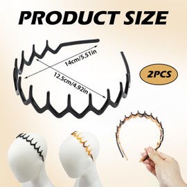 Tooth Headbands, 2Pcs Wavy Headband Plastic Headband Non Slip Hairbands Boys Hair Band Women's Fashion Headbands Tooth Hair Comb Head Band Ladies Head Bands for Women Man